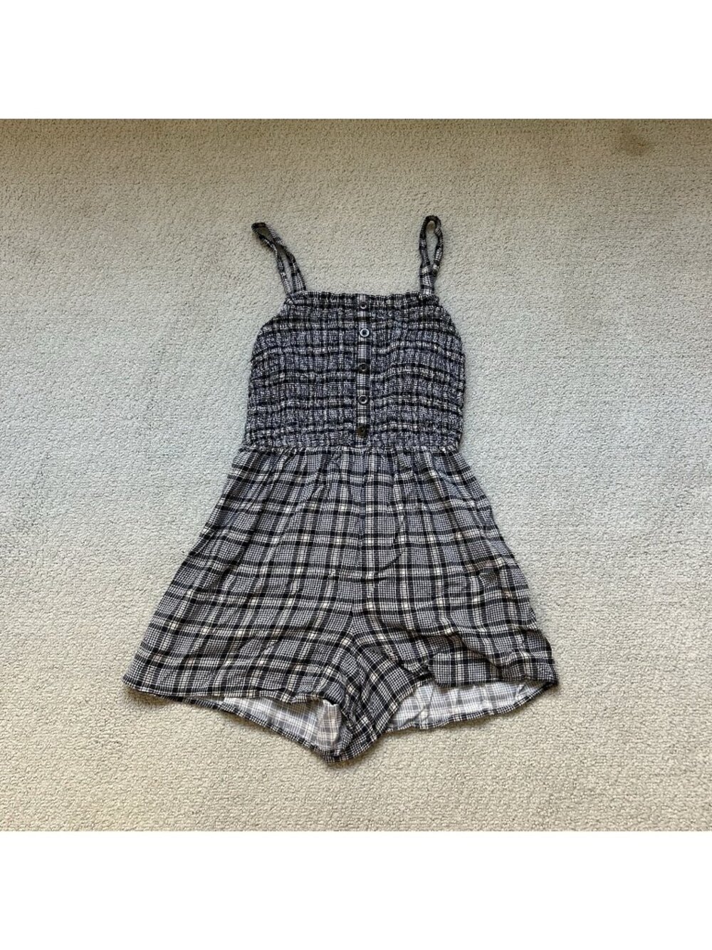 Hollister Womens Romper Gray Floral Smocked Ribbed Tartan Playsuit Size XS